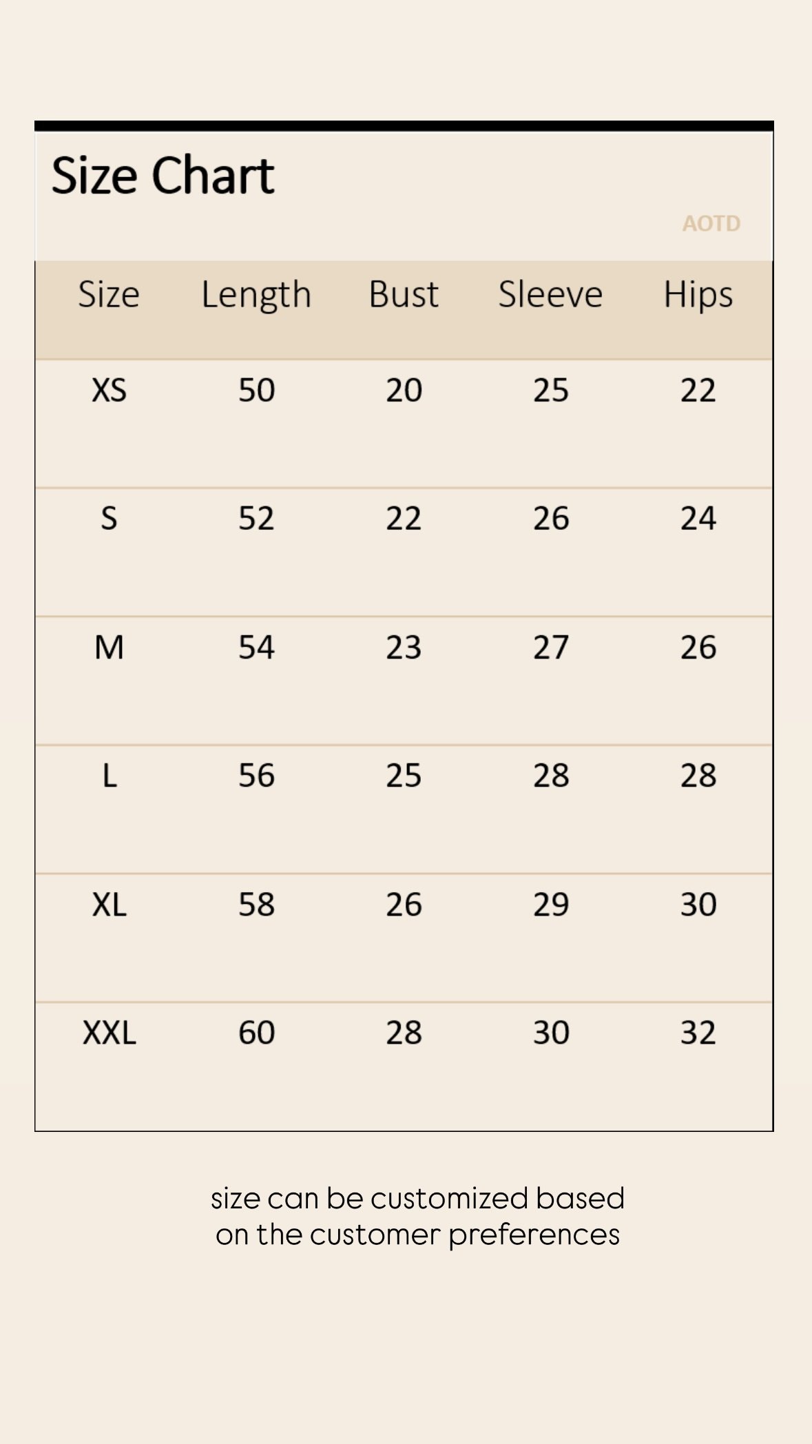 siize chart